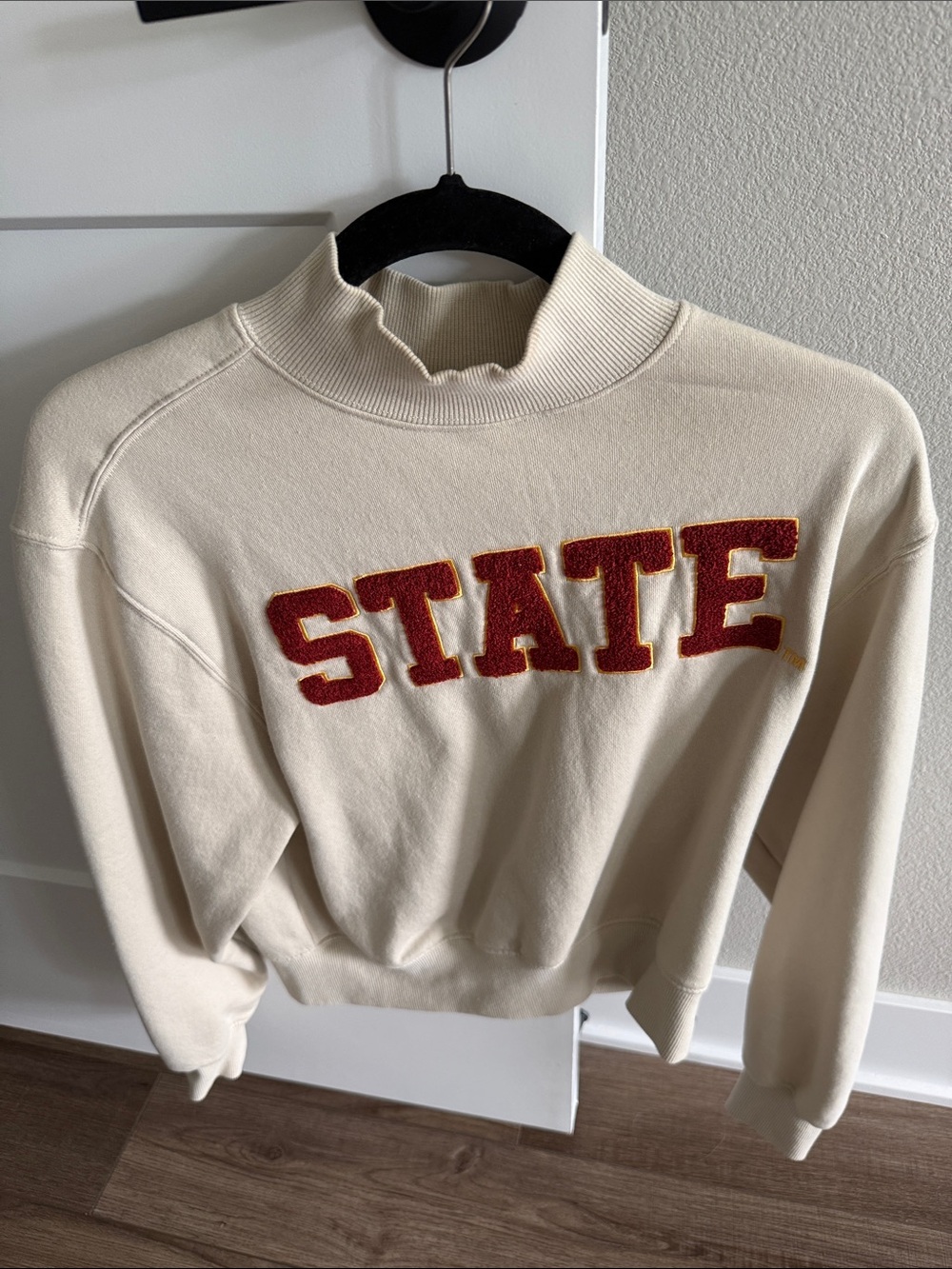 Gameday Social CreamMock Neck Sweater with 'STATE' Applique